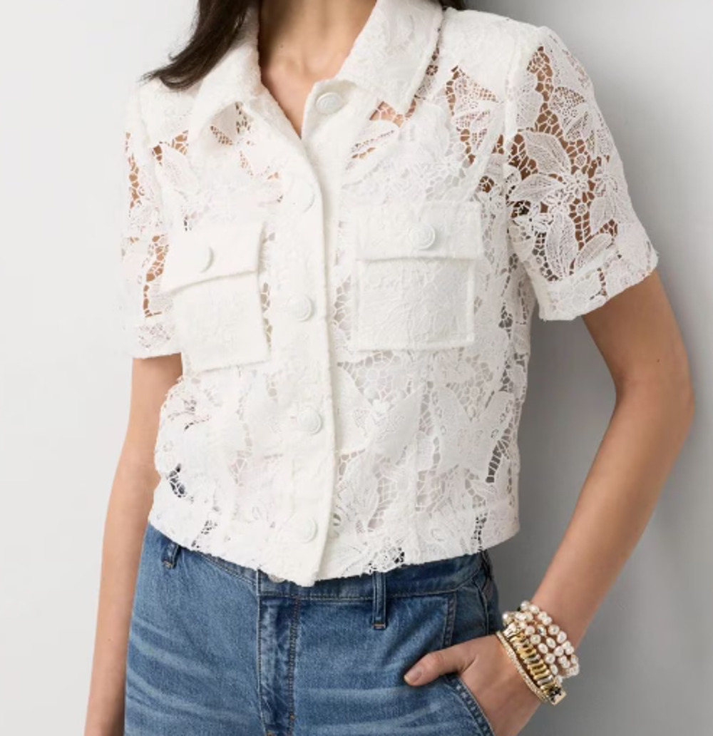 NWT White House Black Market White Short Sleeve Lace Jacket Size S 2-8